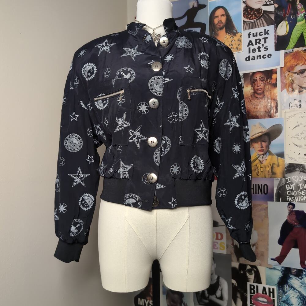 Celestial Print Bomber Jacket Vintage